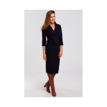 Rochie knit cu decolteu in V -  Bumbac - Bleumarin
