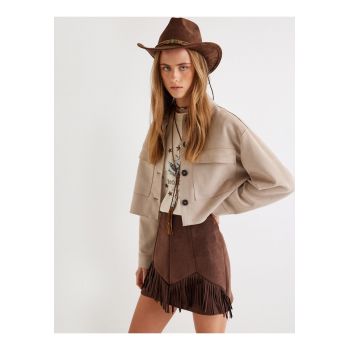 Jacheta crop cu buzunare frontale