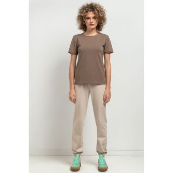 Tricou din jerseu cu decolteu la baza gatului MMM42 - cappuccino