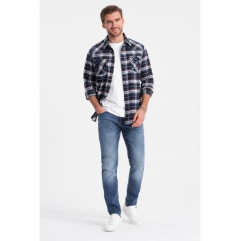 Camasa slim fit in carouri cu buzunare aplicate ieftina