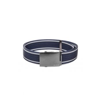 Curea barbati din material textil  028 - Reglabila - Catarama metalica - Albastru/Alb