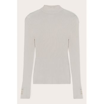 Pulover slim fit striat cu guler inalt