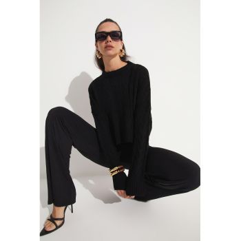 Pulover crop cu maneci cazute