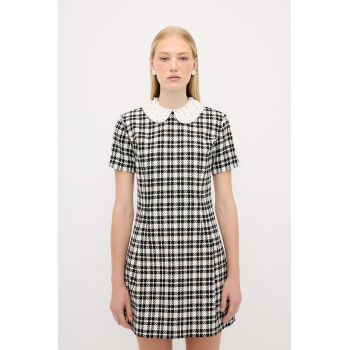 Rochie mini in carouri cu guler Peter Pan ieftina