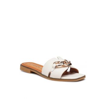 Papuci flip-flop dama -  Piele naturala - Alb