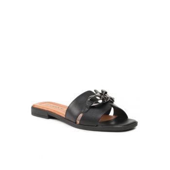 Papuci flip-flop dama -  Piele naturala - Negru