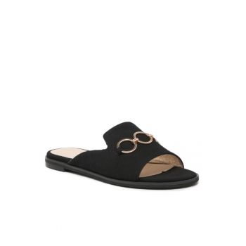 Papuci flip-flop dama -  Piele naturala - Negru