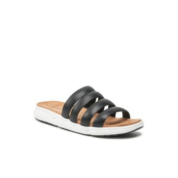 Papuci flip-flop cu barete dama -  Piele naturala - Negru