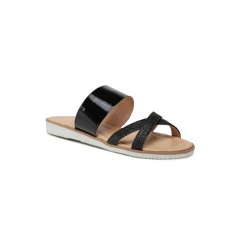Papuci flip-flop fete -  Piele naturala - Negru -