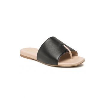 Papuci flip-flop dama -  302825165 - Piele naturala - Negru