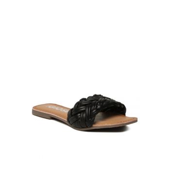 Papuci flip-flop dama -  Piele naturala - Negru