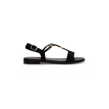 Sandale dama -  590559 - Piele nabuc/Textil - Negru -