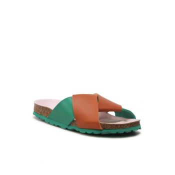 Papuci flip-flop dama -  Piele ecologica - Maro