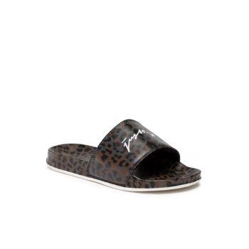 Papuci flip-flop dama -  Piele ecologica - Maro