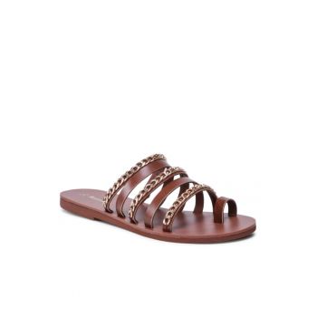 Papuci flip-flop dama -  Piele ecologica - Maro