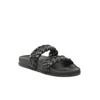 Papuci flip-flop dama -  Piele ecologica - Negru