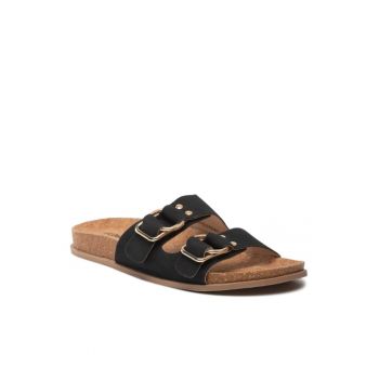 Papuci flip-flop dama -  Piele ecologica - Negru