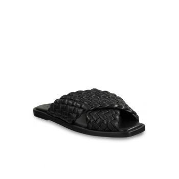 Papuci flip-flop dama -  Piele naturala - Negru