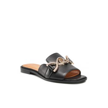 Papuci flip-flop dama -  Piele naturala - Negru