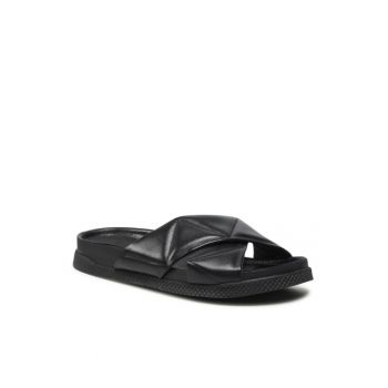 Papuci flip-flop dama -  Piele naturala - Negru