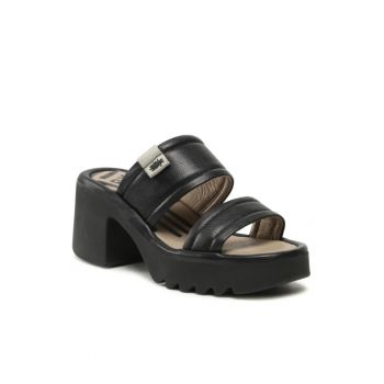 Papuci flip-flop dama -  Piele naturala - Negru