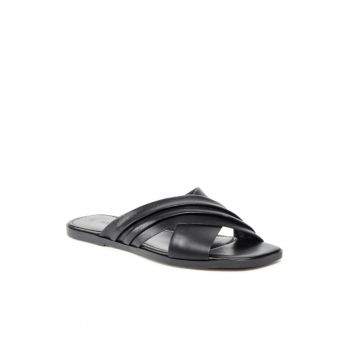 Papuci flip-flop dama -  Piele naturala - Negru
