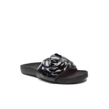 Papuci flip-flop dama -  Piele naturala - Negru
