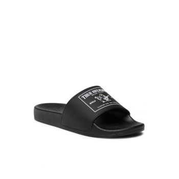 Papuci flip-flop cu model pentru barbati -  Piele ecologica - Negru