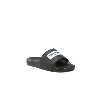 Slapi barbati -  Piele ecologica - Negru/ Alb -