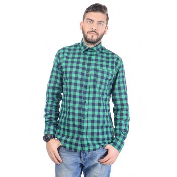 Camasa de bumbac cu model in carouri si buzunar aplicat ieftina
