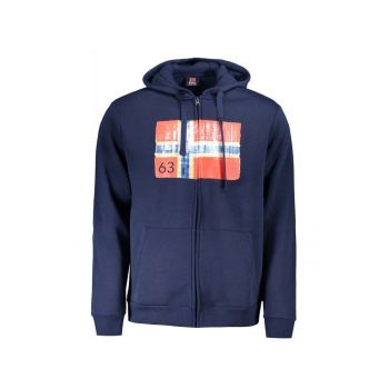 Hanorac cu fermoar barbati - cu 2 buzunare exterioare - cu imprimeu cu logo - Regular fit -  Bleumarin