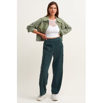 Pantaloni drepti din amestec de lyocell cu talie inalta
