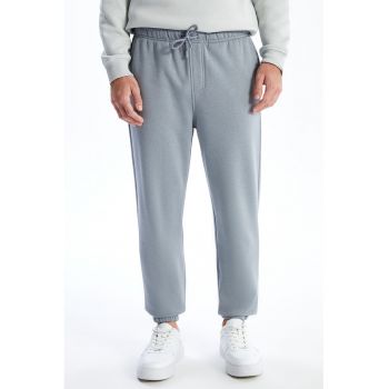 Pantaloni de trening din amestec de bumbac cu model uni