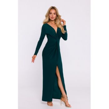 Rochie din tricot elastic cu impletitura -  Verde sticla -