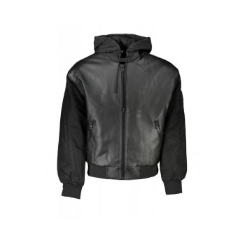 Jacheta barbati cu 2 buzunare exterioare - gluga - logo -  Negru