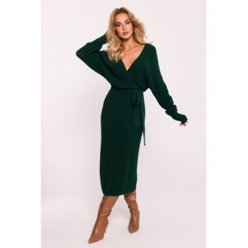 Rochie tricotata cu decolteu tip furou si curea -  Verde -