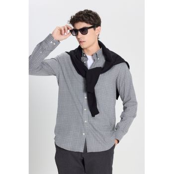 Camasa regular fit de bumbac cu model in carouri