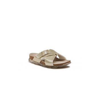 Papuci flip-flop fete -  Piele ecologica - Auriu -