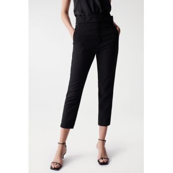 Pantaloni chino crop slim fit cu talie inalta