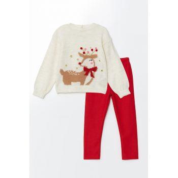Set de pulover cu ren si pantaloni cu snur