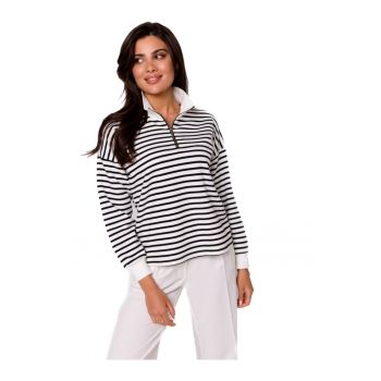 Tricou de damă cu mânecă lungă  Lynedamor B250 alb-negru ieftin