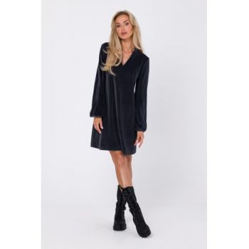 Rochie din velur cu decolteu in V -