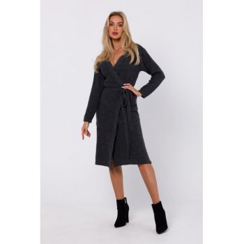 Rochie petrecuta legata in talie -  Gri antracit -