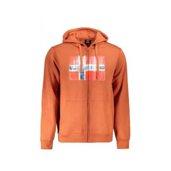 Hanorac cu fermoar barbati - cu 2 buzunare exterioare - cu imprimeu cu logo - Regular fit -  Portocaliu