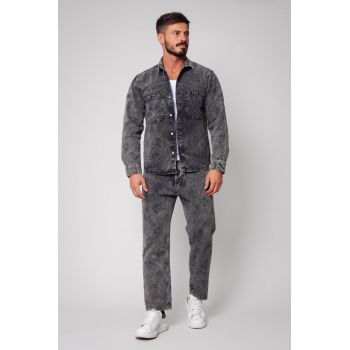 Set Camasa si Pantalon lung din denim Black/Off White 14633 de firma originali