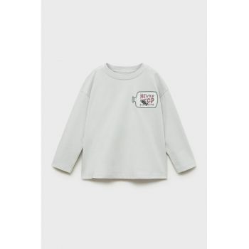 Bluza din bumbac cu imprimeu si decolteu la baza gatului