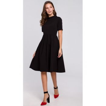 Rochie dama cu guler -  Poliester/Elastan - Negru