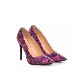 Pantofi dama  model 1256 piele nappa animal print fuxia