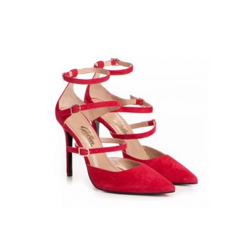 Pantofi dama  model 1425 piele velur rosu