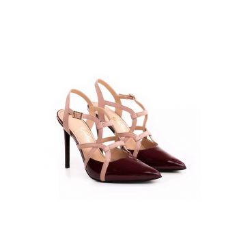 Pantofi dama  model 1463 piele lac bordo/nappa roz pudra